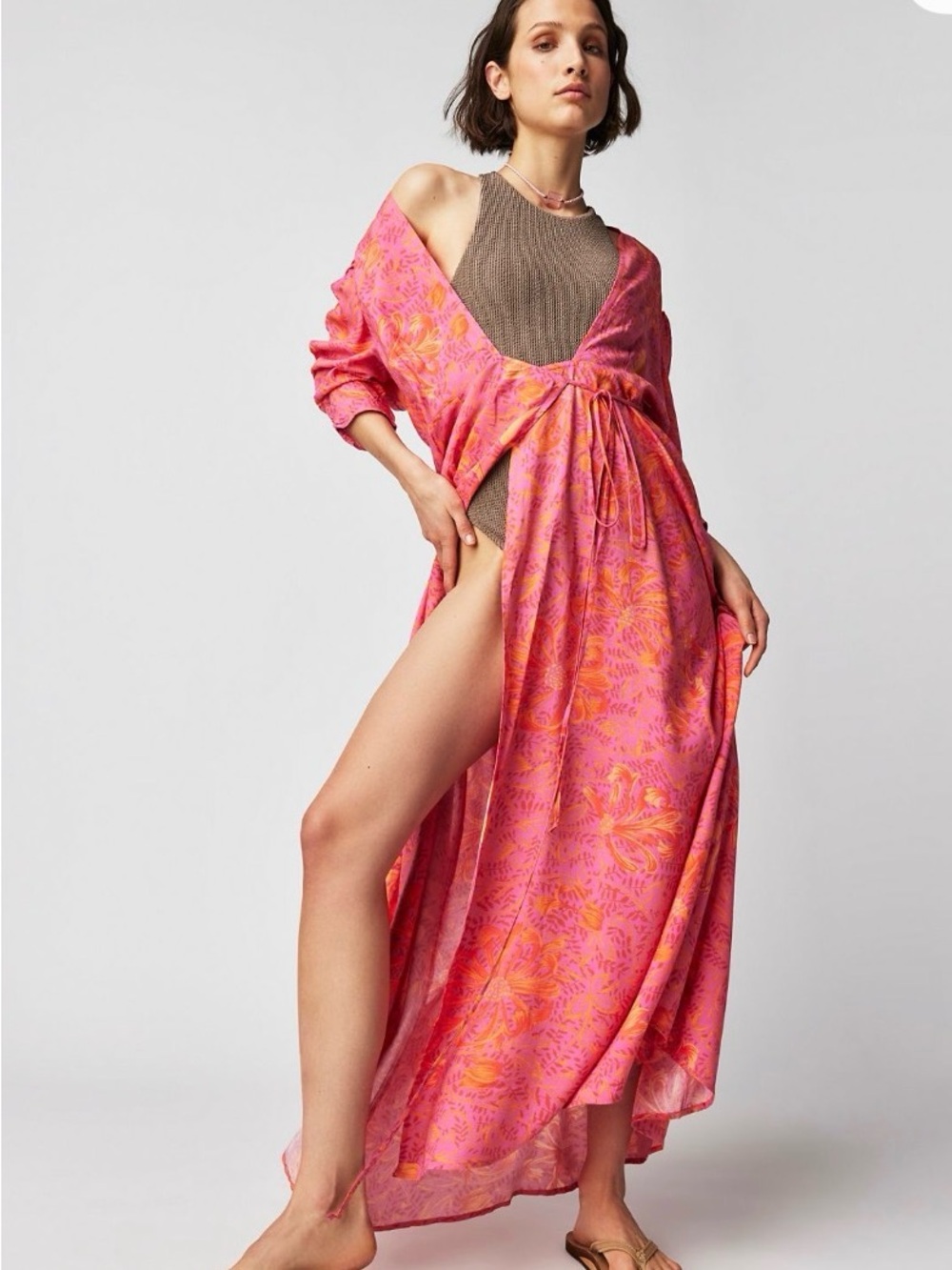 Jen's Pirate Booty Garden Party Row Pink & Orange Wrap Maxi Dress